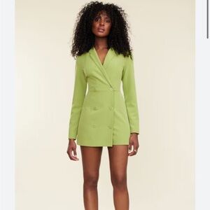 Dynamite Lime Green Mini Blazer Romper Dress